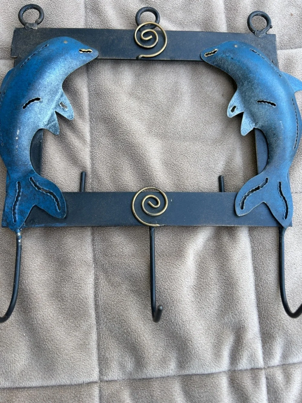 Coastal Blue Dolphin Wall 3 Hook Metal Wall Rack Coastal Wall Hook-Metal Hook